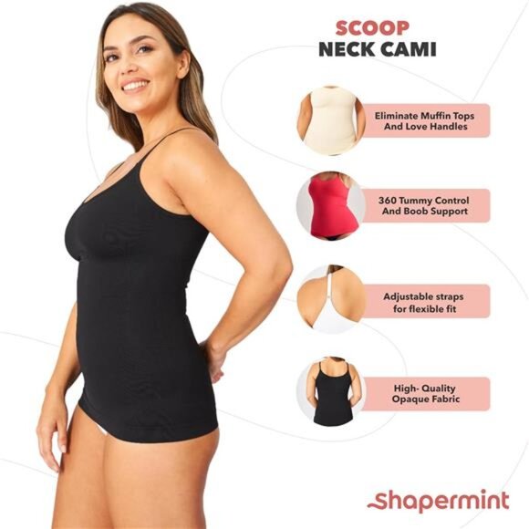 Women's High Compression Scoop Neck Cami – Slimming Tank Top - Picture 6 of 7